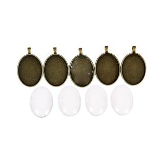 Fém medál lencsével  PNT28198 30x40 mm / 5 db (bizsu)