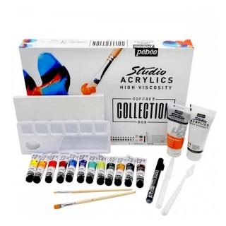 Pebeo Studio Acrylics Box tartozékokkal 23 db (Akrilfesték box)
