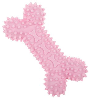 Csont formájú fogtisztító jutalomfalat tartó játék, 12 x 6 cm, rózsaszín