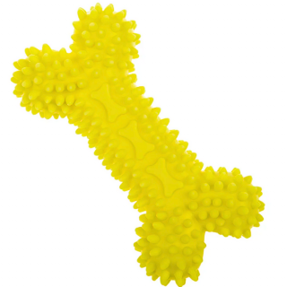 Csont formájú fogtisztító jutalomfalat tartó játék, 12 x 6 cm, sárga