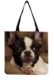 Fekete-fehér francia bulldog vászontáska, bevásárlótáska