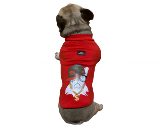 Francia bulldog mintás kutyapulcsi, piros, M-es