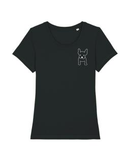 Minimalista kétoldalú francia bulldog póló, vegán 100% pamut -- női, L-es