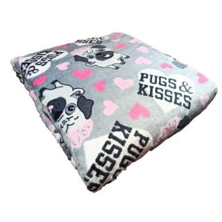 Mopsz mintás wellsoft pléd, 200 x 230 cm, szürke