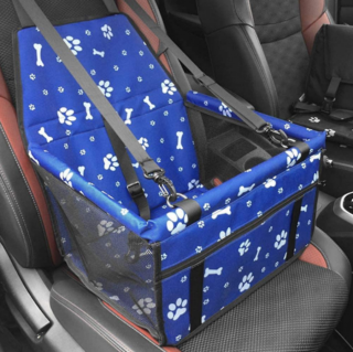 Összecsukható biztonsági kutyaülés autóba, kisállat hordozó, kék mintás