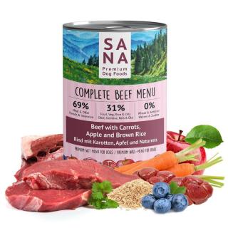 SANADOG Főtt Marha Menü sárgarépával, almával és barna rizzsel, 400 g