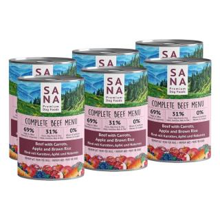 SANADOG Főtt Marha Menü sárgarépával, almával és barna rizzsel, 6 x 400 g