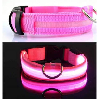 Tölthető világító éjszakai LED kutya nyakörv, pink, S