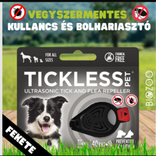 Vegyszermentes ultrahangos kullancs- és bolhariasztó medál kutyáknak és macskáknak, TICKLESS - fekete