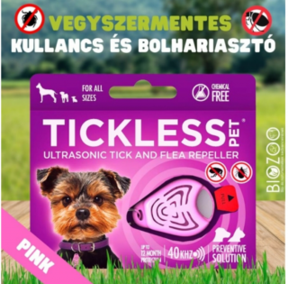 Vegyszermentes ultrahangos kullancs- és bolhariasztó medál kutyáknak és macskáknak, TICKLESS - pink