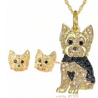 Yorkshire terrier mintás ékszer szett, fülbevaló + nyaklánc