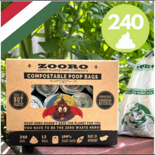 Zooro - PoopHero Lebomló és Komposztálható Kakizacskó, 240 db-os kiszerelés, magyar termék