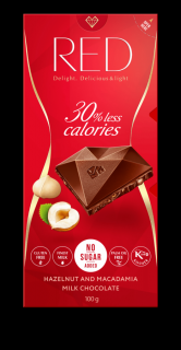 RED Delight Mogyorós és makadám diós tejcsokoládé édesítőszerekkel 100 g