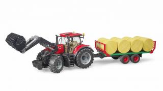 Case IH Optum 300 CVX homlokrakodóval, utánfutóval és körbálákkal