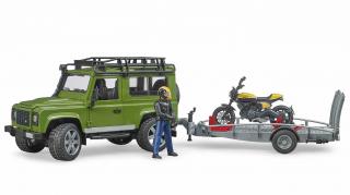 Land Rover Defender utánfutóval, Scrambler Ducati motorkerékpárral és sofőrrel