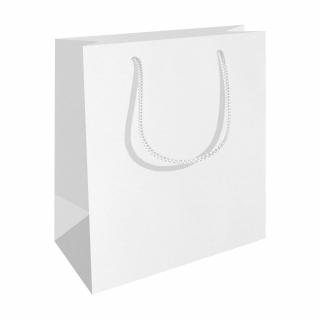 Zsinórfüles fehér papírtáska 30.5x24+11.5 cm