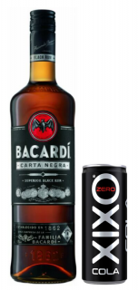 Bacardi Carta Negra Black rum 0,7L 40% + ajándék XIXO zero Cola