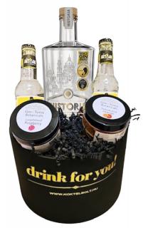 Historia gin tonik ajándékcsomag fekete kis kerek díszdobozban