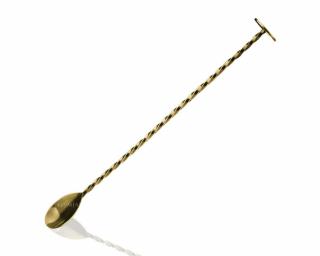Korong végű csavart szárú bárkanál bronz színű 28 cm
