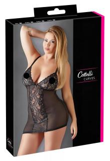 Cottelli Plus Size - csipkés átlátszó hálóing (fekete)