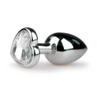 Easytoys Metal No.2 - anál plug szíves kővel (ezüst-fehér)