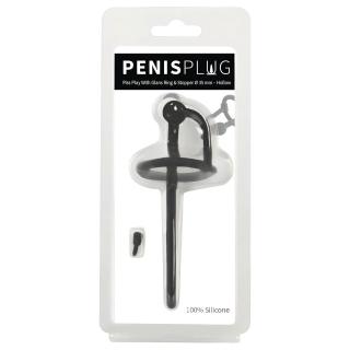 Penisplug - szilikon húgycsőtágító és makkgyűrű (0,6mm) - fekete