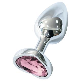 Sunfo - fém anál plug szív alakú rózsaszín kővel (ezüst)
