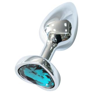 Sunfo - fém anál plug szív alakú világos kék kővel (ezüst)