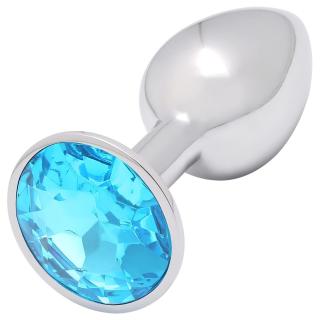 Sunfo - fém anál plug világos kék kővel (ezüst)