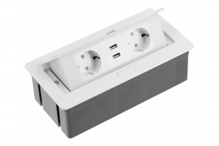 GTV konnektor SOFT fekvő 2-es + 2 USB fehér  AE-PBSUC2GS-10