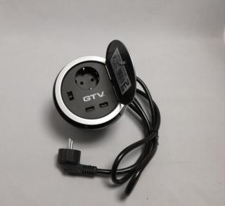 Süllyeszthető konnektor 2 USB töltőhellyel alu