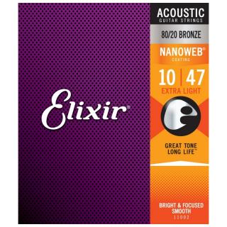 Elixir 80/20 Bronze NanoWeb 10-47(11002) Extra Light akusztikus húrkészlet