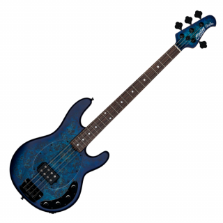 Sterling by Music Man StingRay RAY34 Poplar Burl Neptune Blue Satin 4 húros basszusgitár