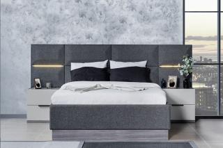 Adam ágyneműtartós ágy, éjjeliszekrénnyel és beépített világítással 160x200 cm Szürke
