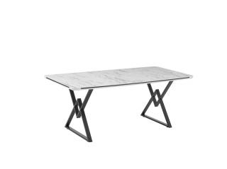 Alya Elit étkezőasztal fehér marmo MDF lappal és fekete fém lábakkal 92x180 cm