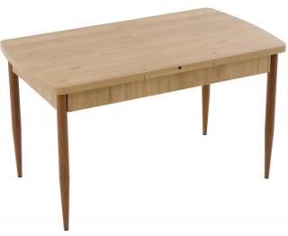 Buse bővíthető étkezőasztal fa hatású MDF lappal és fa hatású fém lábakkal 79x139 cm