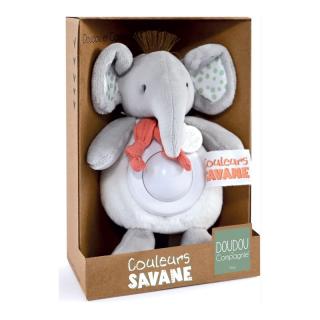 COULEURS SAVANE Elefánt plüss éjjelifénnyel - 15 cm Grey