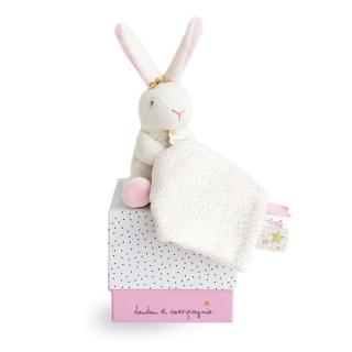 LAPIN ETOILE Nyuszi szundikendővel - 10 cm white / rose
