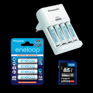 Vadkamera kiegészítő szett (Eneloop 1900 mAh AA akku x 8 + töltő + 16GB SD)