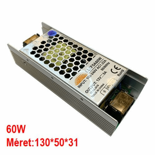 LED tápegység 230/12V DC, 60W, 5A, fémházas