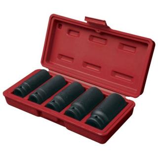 Dugófej - Gépi (impakt) dugófej készlet 1/2", 5db, 17-19-21-24-27mm×79mm ; feketített, műanyag tartóban, FORTUM, 4700802
