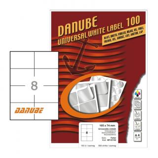 105*74 mm Danube A4 íves etikett címke, fehér színű (100 ív/doboz)