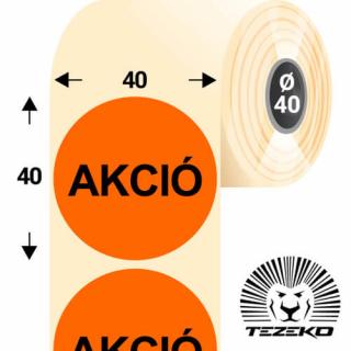 40 mm-es kör, papír címke, fluo narancs színű, Akció felirattal (1000 címke/tekercs)