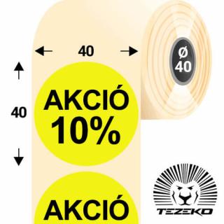 40 mm-es kör, papír címke, fluo sárga színű, Akció 10% felirattal (1000 címke/tekercs)