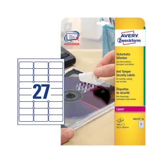 63,5*29,6 mm-es Avery Zweckform A4 íves etikett címke, fehér színű (20 ív/doboz)