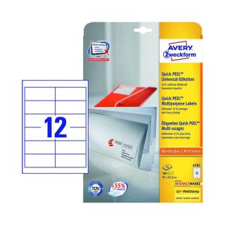 97*42,3 mm-es Avery Zweckform A4 íves etikett címke, fehér színű (25 ív/doboz)