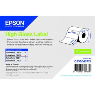 Epson fényes, papír etikett címke, 76*127 mm, 960 címke/tekercs (rendelési egység 6 tekercs/doboz)