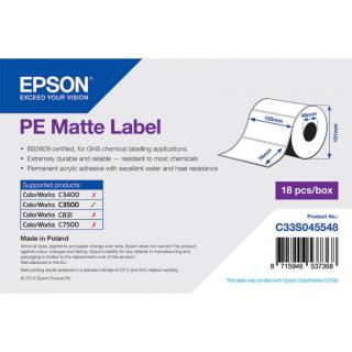 Epson matt, műanyag (PE) etikett címke, 102*76 mm, 365 címke/tekercs  (rendelési egység 18 tekercs/doboz)