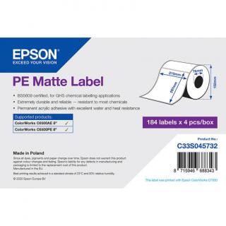 Epson matt, műanyag (PE) etikett címke, 210*297 mm, 184 címke/tekercs  (rendelési egység 4 tekercs/doboz)