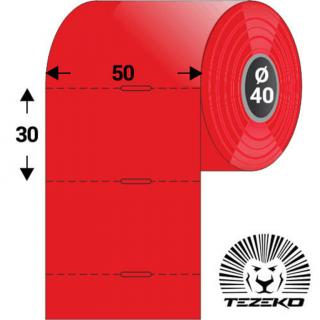 Polccímke 50 * 30 mm-es, perforált, termál, vezérlőlyukkal, piros színű (1000 db/tekercs)